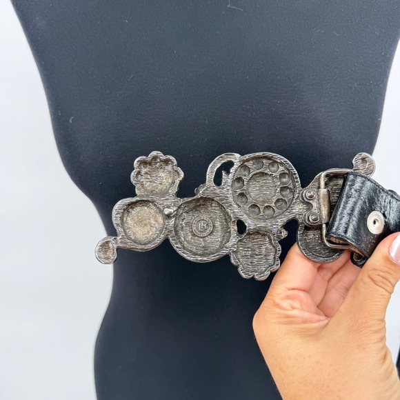 LR Leather Rock Belt Black Leather Studded Crystal Western Made USA M 34 RARE main image 13